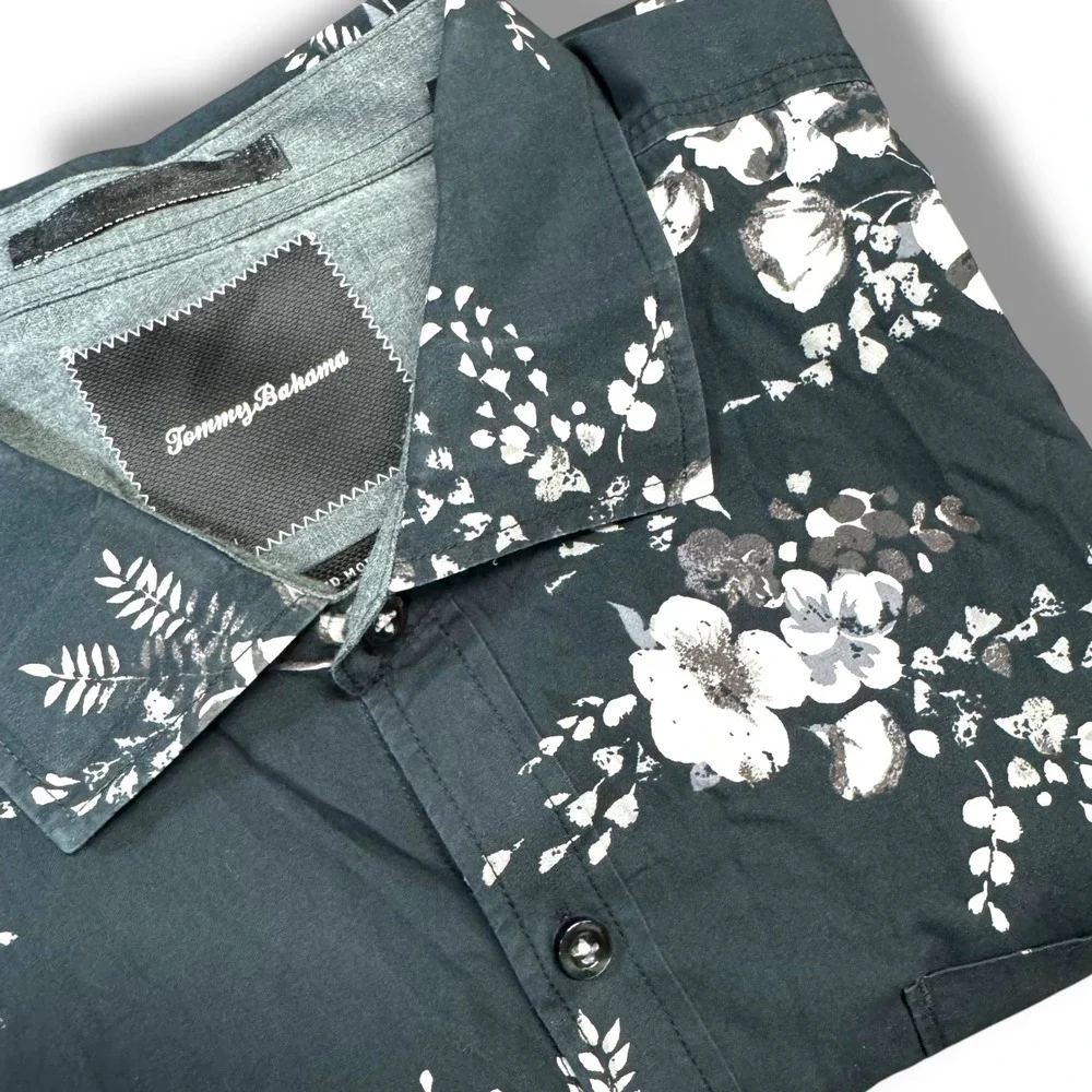 Tommy Bahama Island Modern Fit Floral Cotton Shirt Navy White XLX Relaxed Casual
